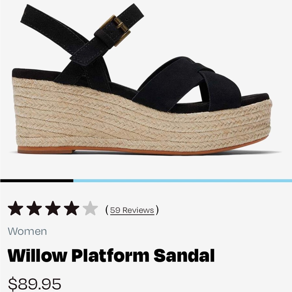 TOMS Espadrille Wedges - Black Size 6